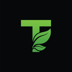 T Leaf Logo Design Vector illustration