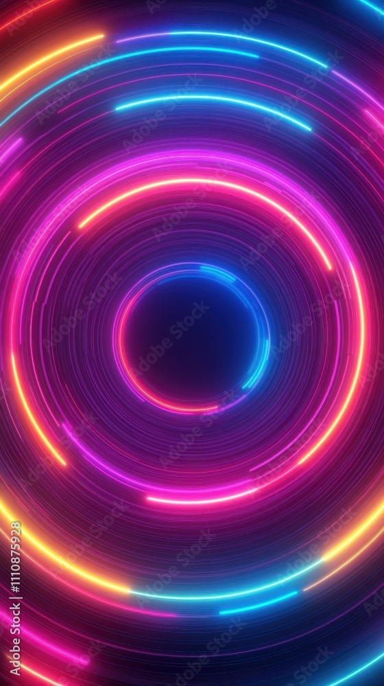 Poster dynamic neon concentric circles dark gradient background digital art abstract vibrant color scheme