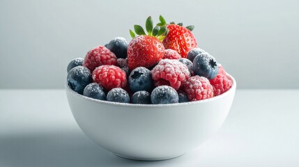 Photo of, A bowl of vibrant mixed berries, including strawberries