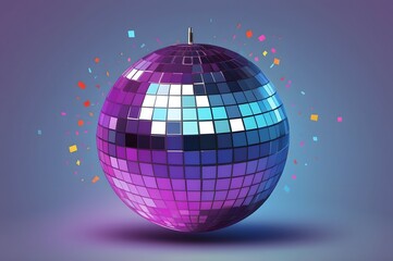 Obraz premium Shiny disco ball with neon light background, 3d rendering. 