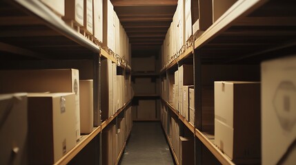 Cardboard Boxes Lined Up In A Warehouse Aisle