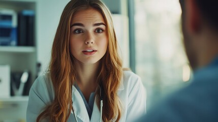 Fototapeta premium A young female doctor explaining a diagnosis to a patient with a reassuring posture.
