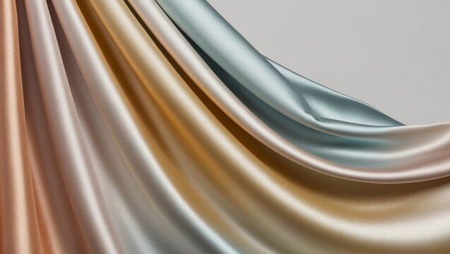 Vibrant Draped Fabric with Soft Colors Blending Gradually from Warm to Cool Tones Showcasing Textured Silk Creases for Elegant Design Applications.