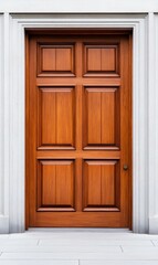 Elegant Wooden Door with Detailed Grain on White Building