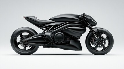 Obraz premium Side View of Black Matte Electric Motorcycle with Minimal Design