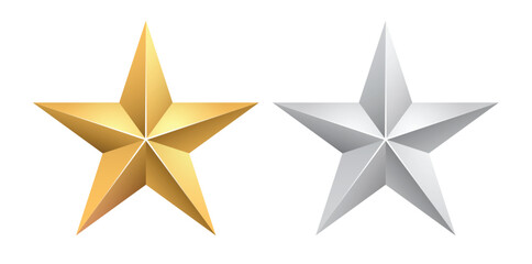 Golden and silver 3d stars. Icon for holiday design element. Vector illustration.