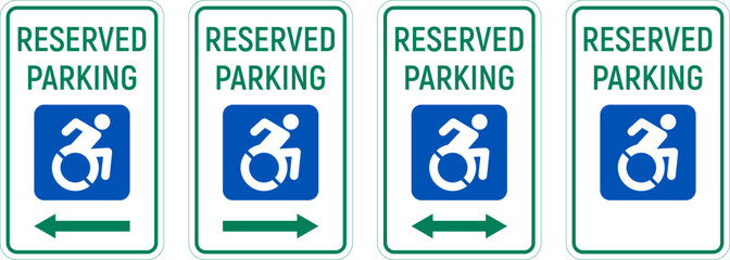 Obraz premium Handicapped reserved parking signs. Wheelchair ramp access sign symbol vector.
