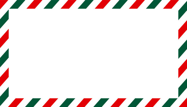 Christmas border frame. Candy cane rectangle frame. Merry Christmas card elements for decoration. New Year picture frame ribbon with red, green and white stripes