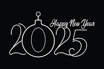 Happy New Year 2025! Xmas Bauble on Black Background Vector Illustration