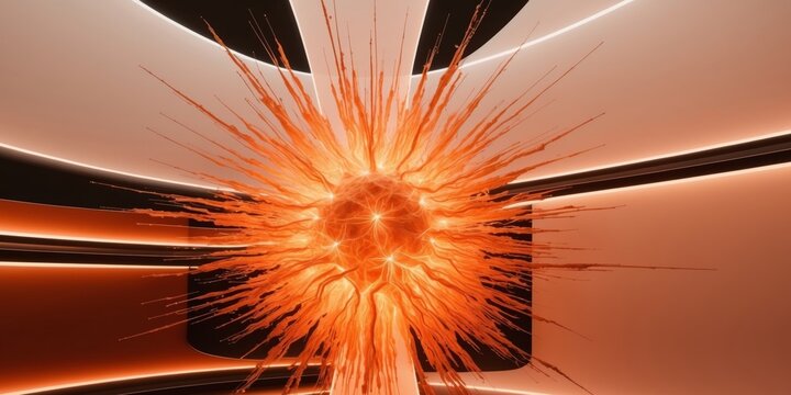 Abstract plexus network glowing in orange tones creating futuristic landscape.