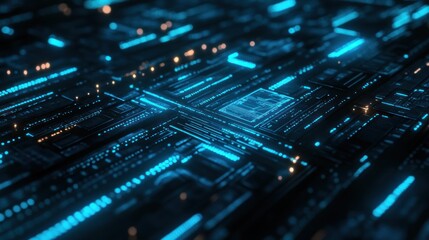 Obraz premium Futuristic glowing circuit board with central processor.