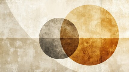 A minimalist abstract composition with overlapping soft shapes in shades of beige, cream, and gold. Subtle textures and gradients add depth without overpowering the simplicity. Perfect for elegant 