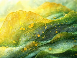 Capture a detailed close-up of a leafs stomata opening, showing natural transpiration in a digital watercolor style