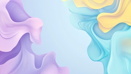 Abstract Colorful Background with Flowing Ribbons of Smoke in Purple, Blue, and Yellow on Light Blue. Vector Illustration.