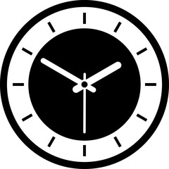 Simple analogue wall clock vector illustration, black and white, with seconds hand.