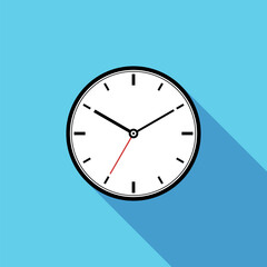 Simple analogue wall clock vector illustration, black and white, with seconds hand.