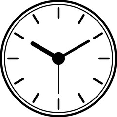 Simple analogue wall clock vector illustration, black and white, with seconds hand.
