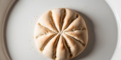 top view of a fresh tasty pita loaf on a white surface.