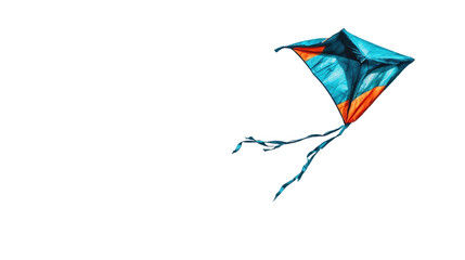 Colorful kite soaring in a clear blue sky. transparent background