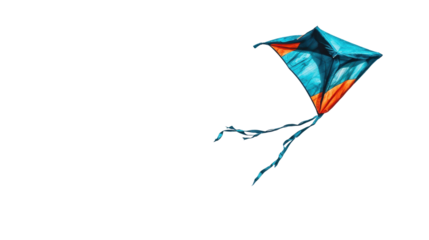 Colorful kite soaring in a clear blue sky. transparent background