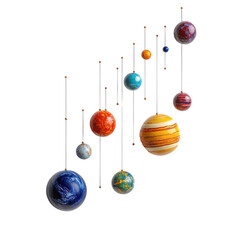 Colorful planets arranged in a solar system display. transparent background