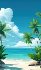 tropical beach with palm trees and blue water