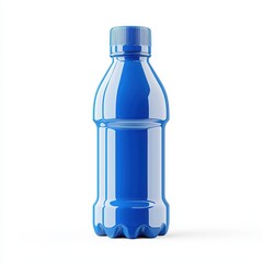 A Vibrant Blue Plastic Water Bottle Standing Against a White Background in Minimalist Style