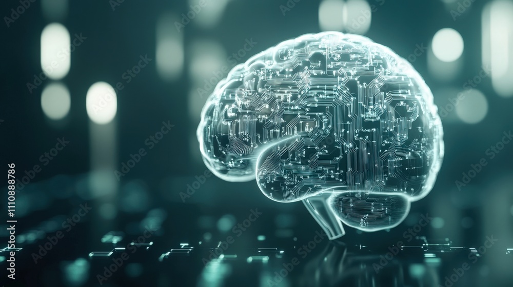 Aufkleber Futuristic Digital Brain Representation with Circuit Patterns Against a Dark Background for Technology and Artificial Intelligence Concepts