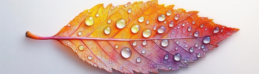 Fototapeta premium Capture the essence of transpiration using watercolor for a vivid leaf with droplets shimmering in sunlight