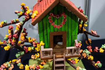 Artistic colorful handmade chocolate cakes. Cakes with a lot of artistic details. Characters on cakes. Realistic handmade cake.