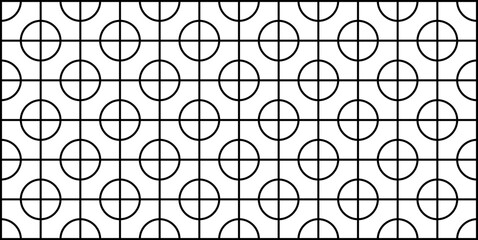 Fototapeta premium Seamless geometric pattern. Black and white abstract background with lines, circles.
