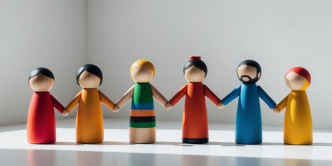 Three colorful wooden figures representing diversity and inclusion.