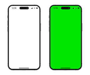 Smartphone mockup set with white empty and green touch screen. Detailed mockup smartphone, model mobile