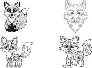 mandala style line drawing happy fox art 