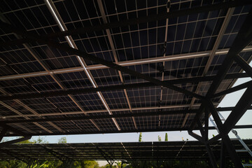 Renewable Energy Eco Technology Electric Power. Worker assemble energy system with solar panel for electricity.(Multiple values)