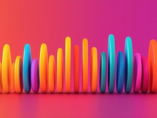 Speech sound visualization, colorful frequency curves, 3D illustration