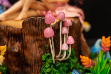 Artistic colorful handmade chocolate cakes. Cakes with a lot of artistic details. Characters on cakes. Realistic handmade cake.