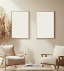 A minimalist mockup of two blank poster frames on the wall