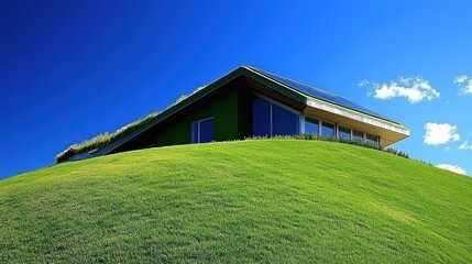 Obraz premium Eco-Friendly House on Green Hilltop Under Blue Sky