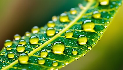 Green Leaf Adorned With Morning Dew Drops