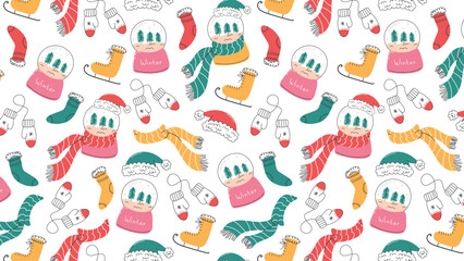 Seamless winter pattern with hand drawn elements.