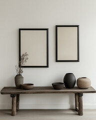 A minimalist mockup of two blank poster frames on the wall