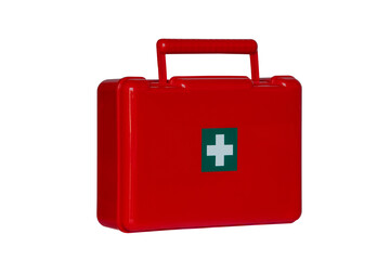 first aid kit isolated on white background. red medicine box