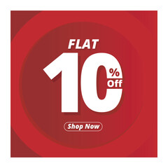 Flat 10% Off Banner Design. Discount Template. Flat 10% Off Red Poster. illustration design.