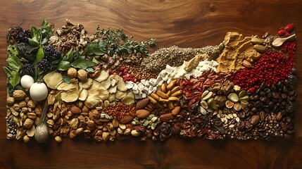 A natural and balanced mix of healthy ingredients artfully displayed
