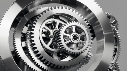 A silver mechanism of rotating gears, symbolizing the smooth running of a business