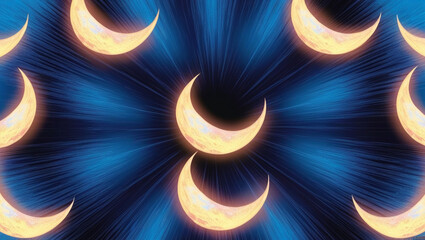 Bright crescent moons on a dark blue background