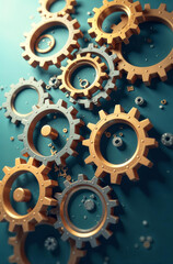 Bronze gears representing the mechanics of business operations and corporate growth.