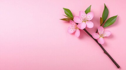 A photostock of delicate spring blossoms on a pastel pink background, styled for a fresh and floral aesthetic. High Quality