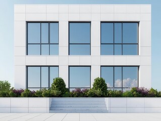 White office tower, modernist facade and large windows, 3D illustration